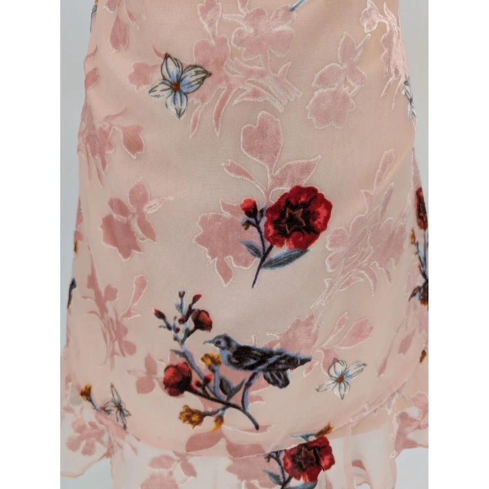 Beginning Boutique Floral Burnt Out Velvet Mini Dress 6 Pink Coquette Fairycore‎